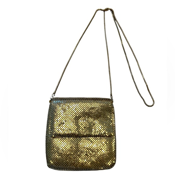 Vintage Handbags - Gold Mesh Purse Handbag Evening Metal Bag Crossbody Vintage 80s 90s Top Mark